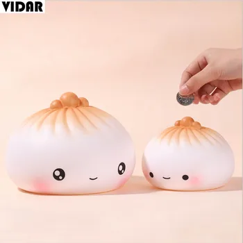 

VIDAR Cute Cartoon Baozi Stuffed Bun Pan Fried Bao Shengjian Vinyl Piggy Box Coin Money Box Coin Bank Storage For Home Decor