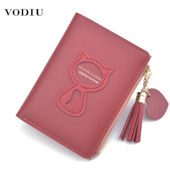 

Leather Women's Wallet Mini Short Purses 2019 Fashion Student Cute Cat Bags Card Holder Female Leather Women Wallet Handbag 2019