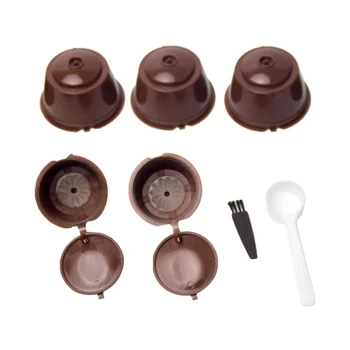 

5Pcs Coffee Filter Basket Capsules Reusable Refillable Nescafe Capsule Cup Coffee Machine Coffee Capsule Caps Spoon Brush