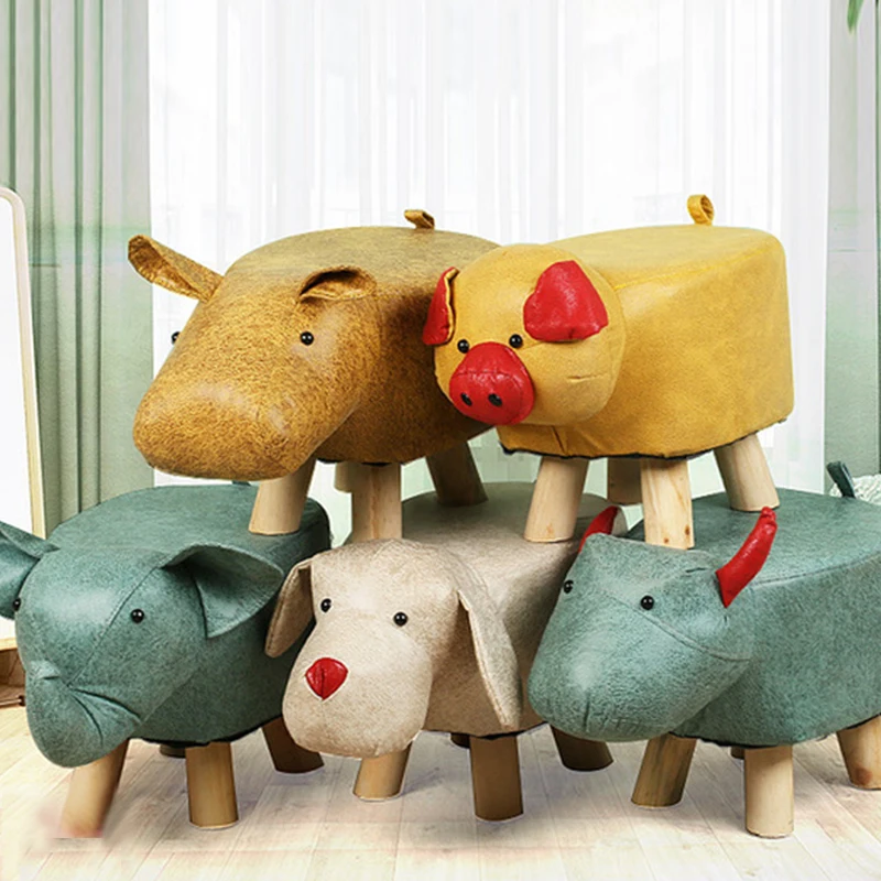 

Cartoon Animal Stool Ottoman Adults Kid Living Room Shoes Stool Footstool Lovely Elephant Hippos Dog Shape Wooden Bench