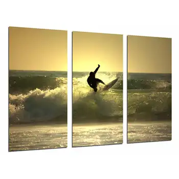 

Sunset at Sea, Surfer, Sport, photo print on wood, modern picture decorative 26701