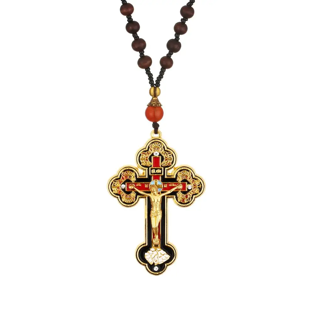 Diyalo Orthodoxe Kruzifix Anhänger Halskette Holz Rosenkranz Perlen Kette  für Männer Frauen Religiöse Jesus Kreuz Gebet Schmuck