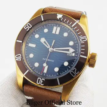 

Luxury Bronze Men's Watch 41mm Wristwatch Blue Dial Auto Date Luminous Dial Sapphire Glass Rotating Bezel