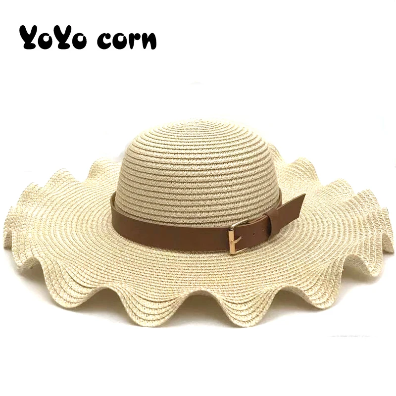 

YOYOCORN New Panama Beach Hats For Women Chapeu Feminino Sombrero Floppy Straw Hat Big yellow leather belt Summer Female Sun Cap