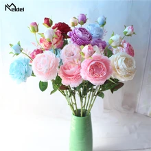Meldel, искусственный букет роз, искусственный шелк, 3 головки, пион, сделай сам, букет невесты, Цветочная композиция, розовые, для дома, вечерние, свадебные, Декор