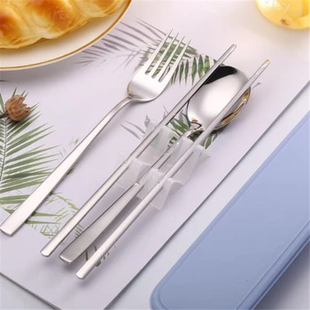 

Portable Dinnerware Set Multicolor Golden Stainless Steel Tableware Set Korean Durable Students Dinnerware Supplies