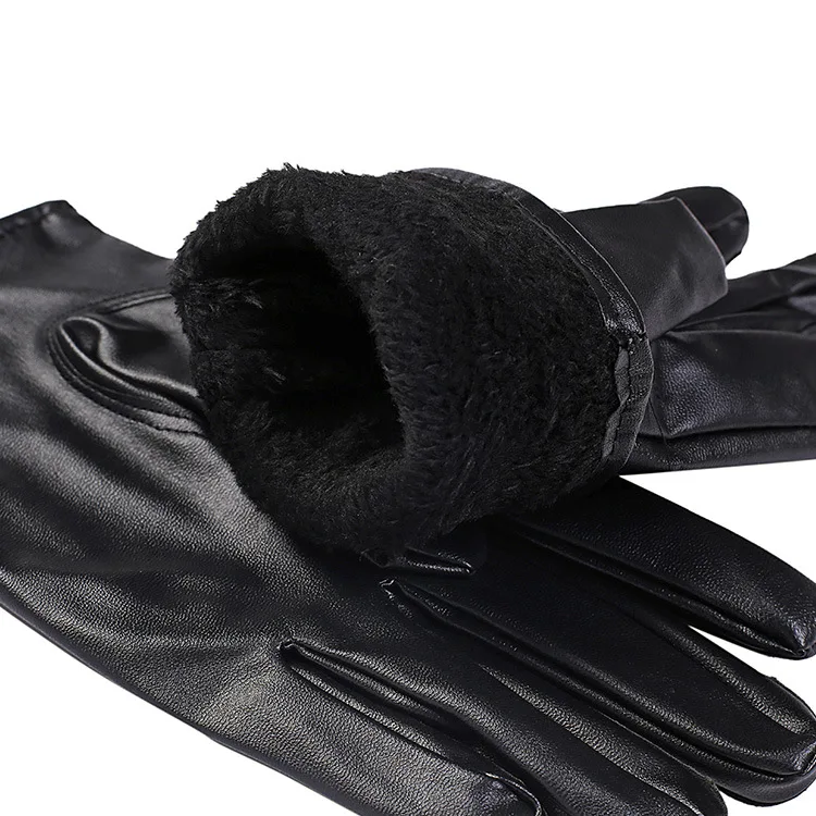 new style men's corduroy pu leather gloves outdoor riding waterproof wind-proof and fashionable touch-screen thermal gloves