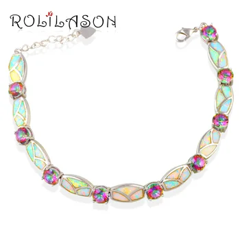 

Stamped Silver White Fire Opal Rainbow Mystic Zirconia Bracelets & bangles for teen girls pulseiras femininas 19-22cm OB047