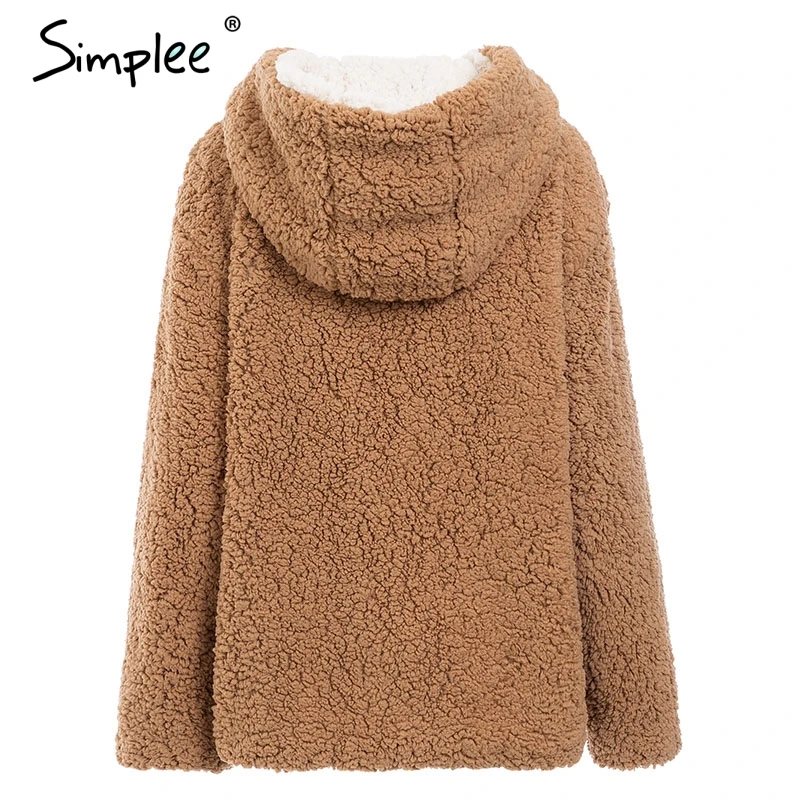 Женская шуба из плюшевого меха Simplee теплое плотное пальто с капюшоном верхняя
