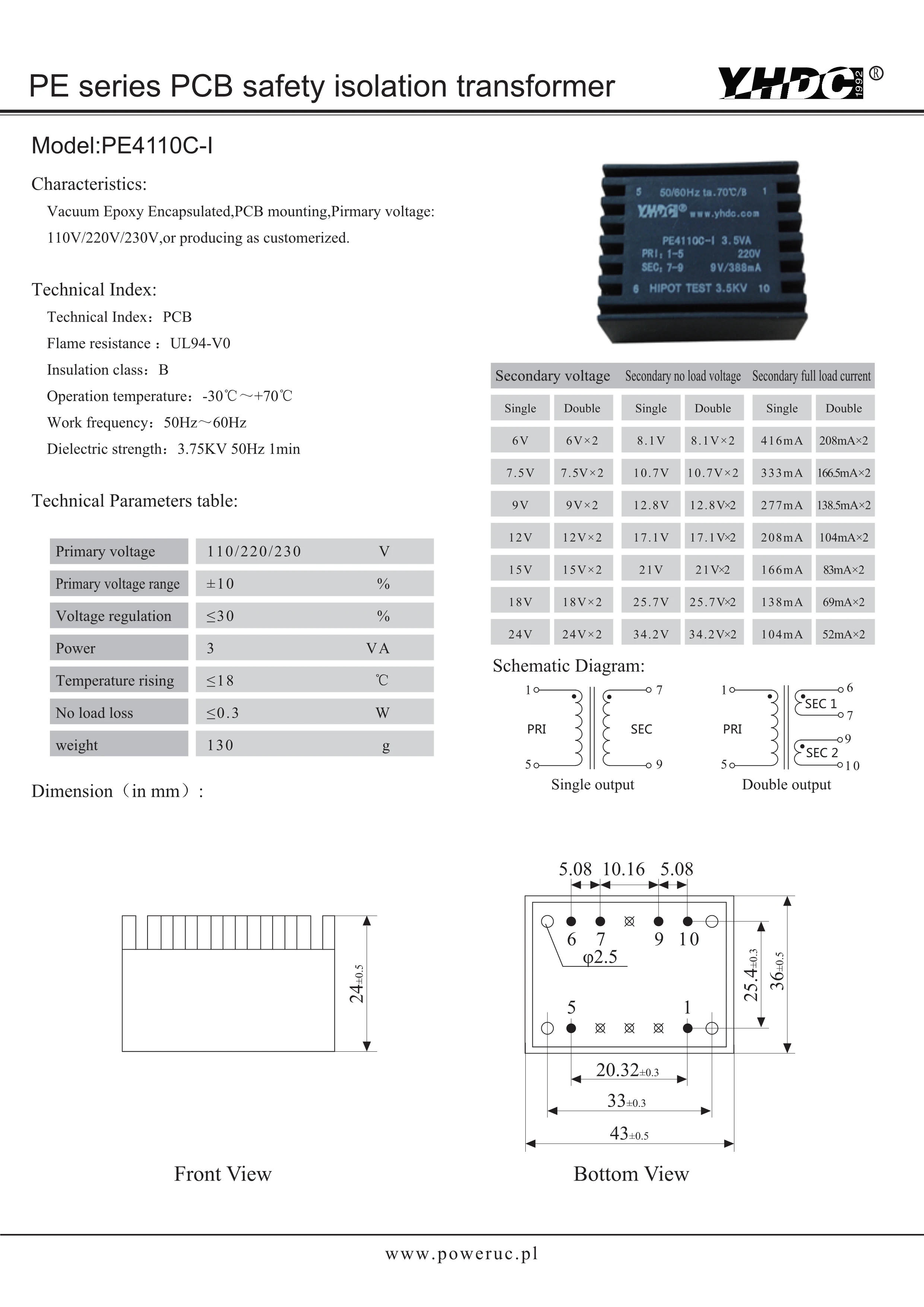 YHDC PE4110C I мощность 3VA входное напряжение 220В выход 24В Инкапсулированный