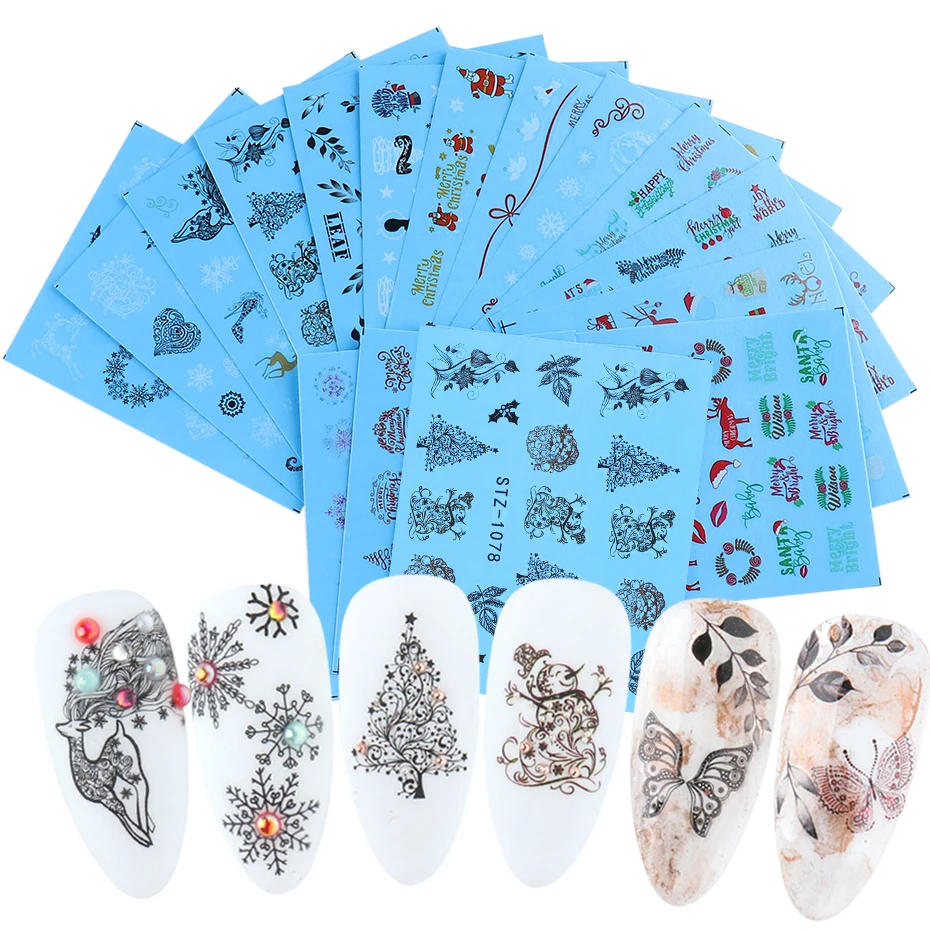 

16pcs/Set New Year Sliders Decals Snowflake Christmas Elk Tattoo Water Transfer Stickers for Nails Art Decoration GLSTZ1066-1081