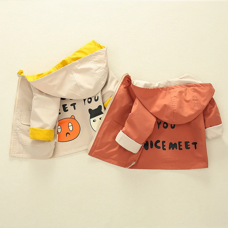 

Male Baby Autumn Clothing Coat 0-1-3-Year-Old Korean-style Children Spring And Autumn Hooded Trench Coat Double Reversible Cloth