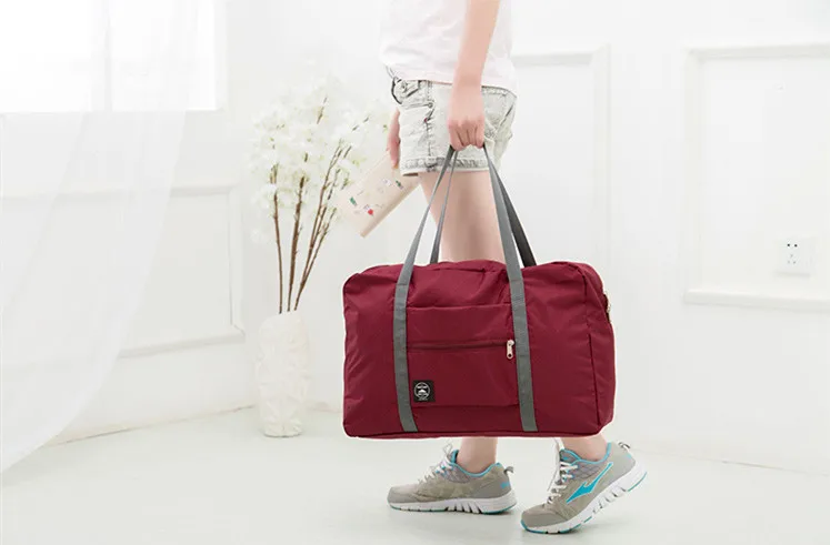 LADSOUL для мужчин и женщин портативная дорожная сумка для хранения Складная сумка тележка может быть через плечо Портативная сумка большой емкости - Цвет: Wine red