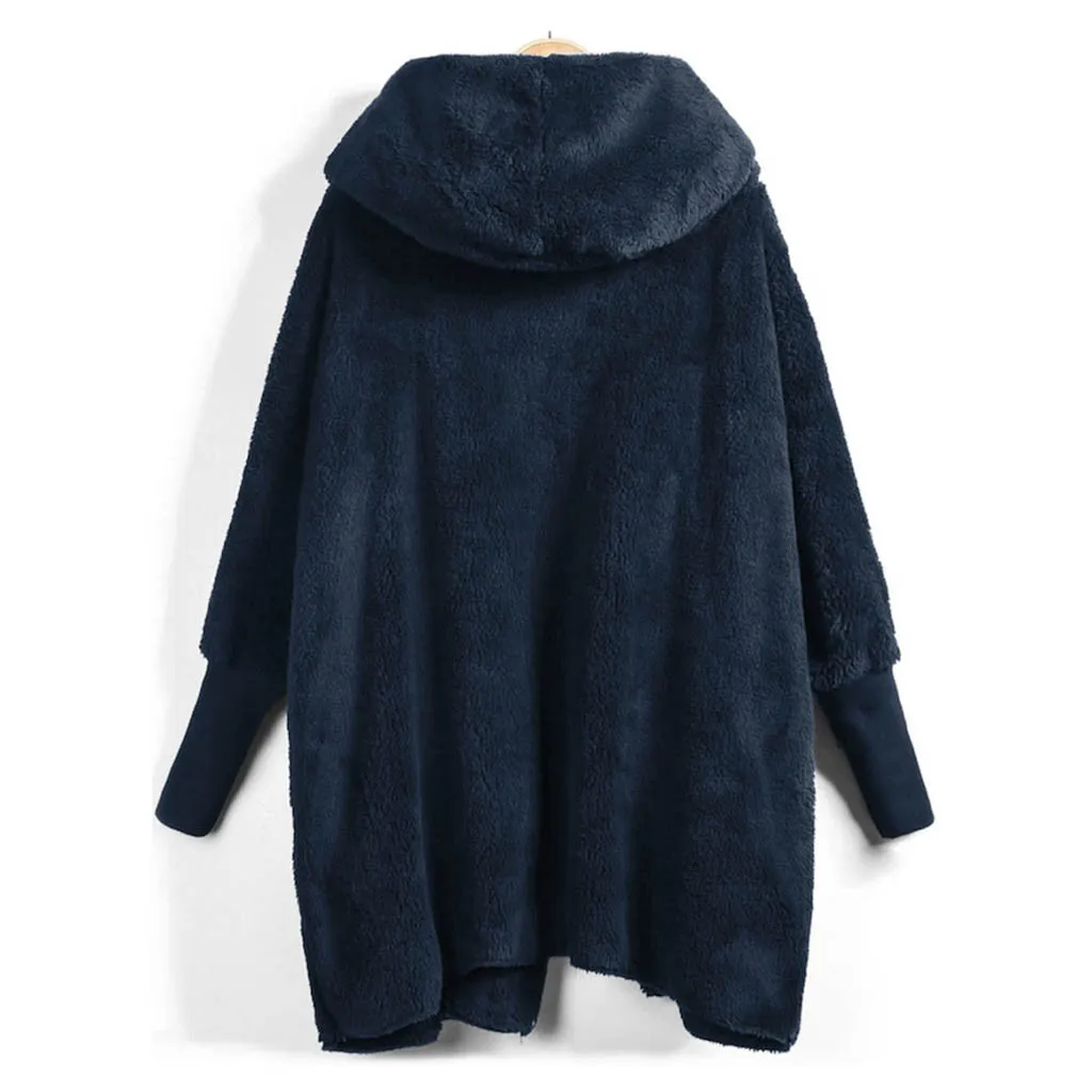 Hooded Sweatshirt Coat Winter Warm Plush Pockets Jacket Women Cotton Fleece Coat Solid Outwear Thick Coat Female chaqueta mujer