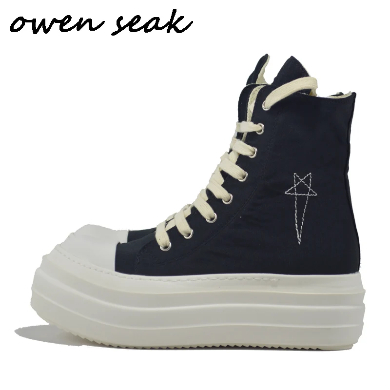 - Owen Seak Women Canvas Shoes Luxury Trainers Boots Lace Up Sneakers Casual Men Height Increasing Zip HighTOP Black Shoes