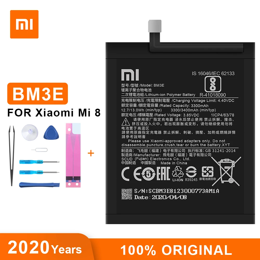 Оригинальный аккумулятор Xiao Mi BM3E 3400 мАч для Xiaomi 8 Mi8 M8 высококачественный Сменный