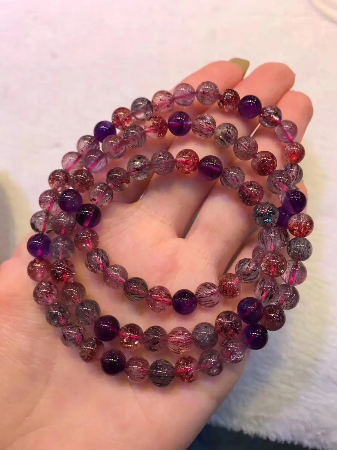 

Top Quality Natural Super Seven 7 Colorful Rutilated Quartz Melody 3 Laps Bracelet 6.5mm Clear Round Beads Jewelry AAAAAA