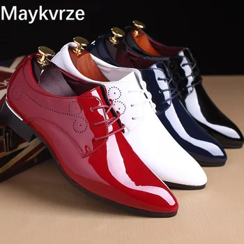 

large size 37-48 men's shoes Bright leather Fashion pointed toe lace-up Comfortable flats male sneakers man casual shoes