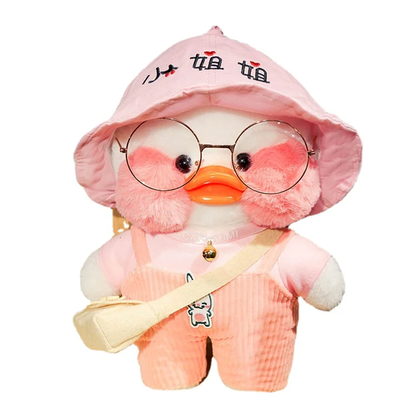 Hoodie Hyaluronic Acid Duck with Glasses Hat Pink Hat Powder Clothes Plush Toy Stuffed Soft Birthday Gift for Girls