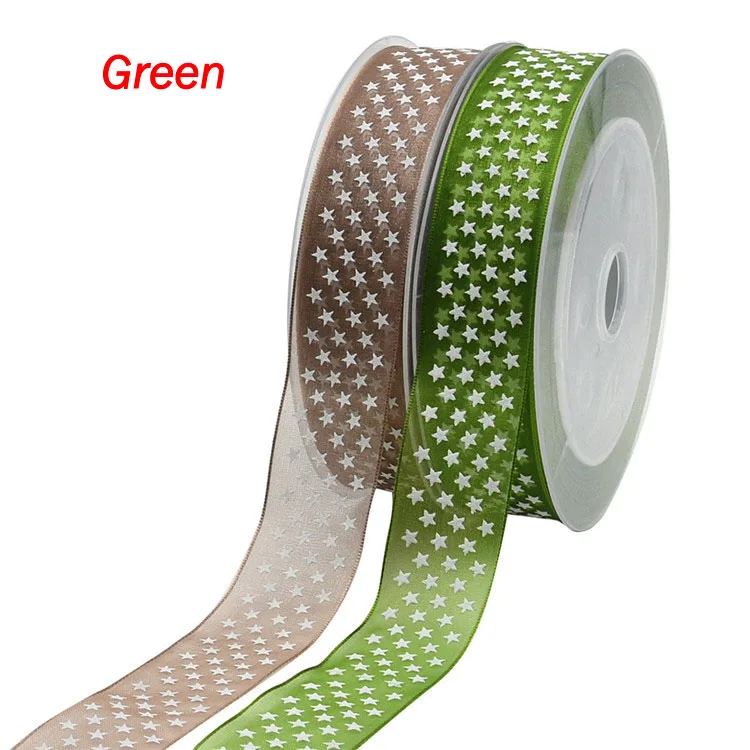Green 5 ярдов печатные звезды органза Рождественская лента для вышивка рукоделие декорации атласные ленты ручной работы DIY лук аксессуары - Цвет: Green