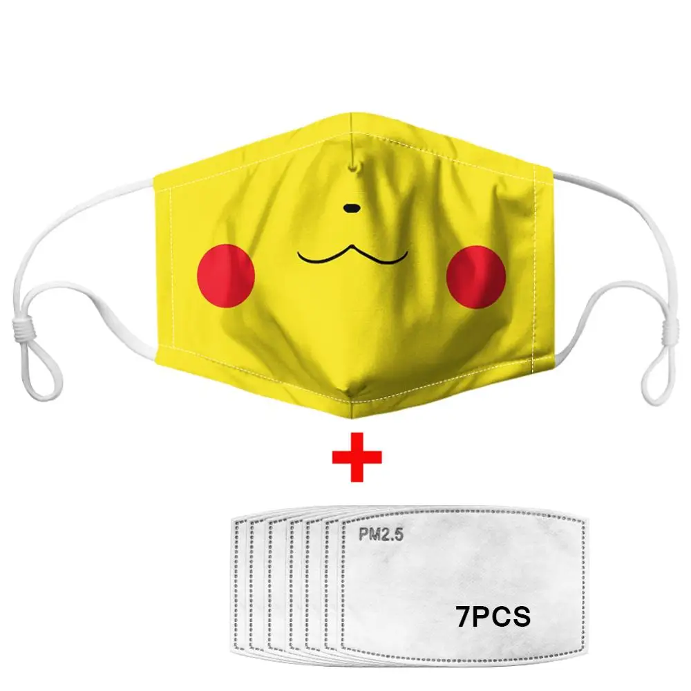 

7Pcs PM2.5 Filter Gas Masks Pokemon Pikachu Women Anti-dust Masks Fashion Washable Reusable Face Mask Non-disposable Moth Mask