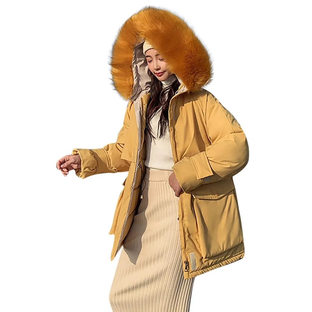 Зимняя женская коллекция, женская теплая куртка, пальто, зимняя ветрозащитная парка с воротником-стойкой и мехом кролика# N3 - Цвет: Yellow