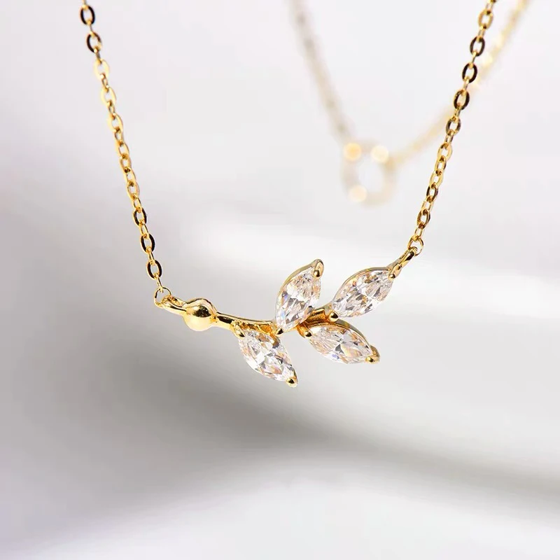 WOOZU Genuine 925 Sterling Silver Sweet Romantic CZ Zircon Branch Pendant Chain Charm Necklace for Women 14k Gold Plated Jewelry - Image 3