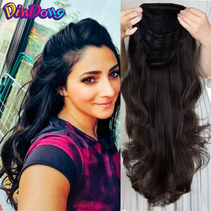 Dindong Synthetic Fish Line Hair Wavy Clip In Hair Extensions 3 4