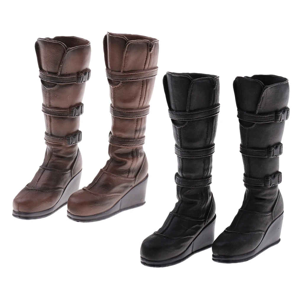 1/6 Female Cops Combat Boots Knee High Shoes for 12 inch Action Figures Accs
