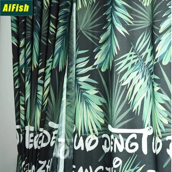 

Nordic Modern Pattern Tropical Green Leaf Living Room Printing Curtain Tulle Shading Rate 85% Bedroom Curtain Cortina WP028-4