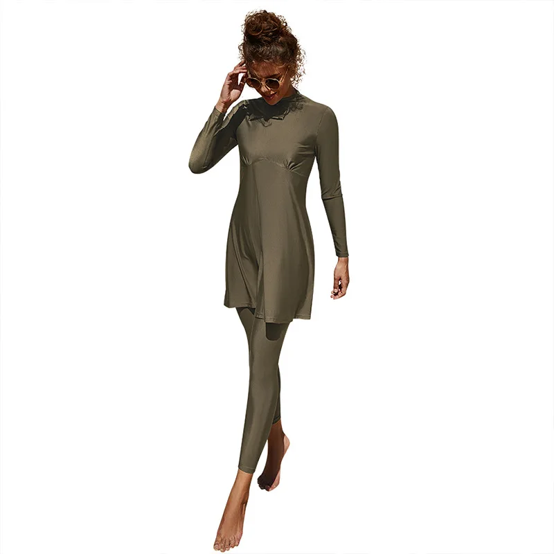 Summer Burkini Muslim Swimwear Female Two-Piece Set Swimsuit Long Sleeve Beach Swimming Suit With Folds mujer islamico купальник