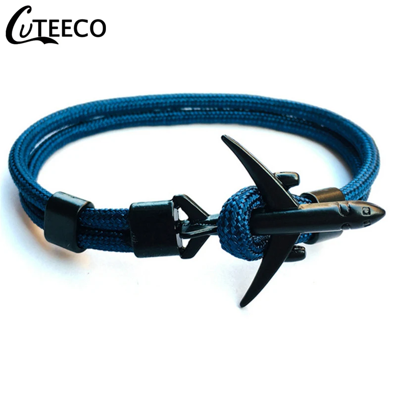CUTEECO браслеты с самолетом и якорем, Мужская веревочная цепочка с подвеской, паракордовый браслет для мужчин и женщин, в стиле ВВС, металлический спортивный крючок - Окраска металла: B10