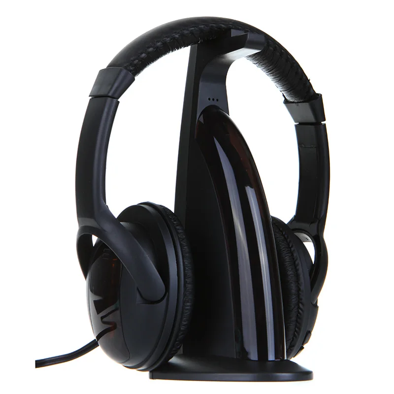 

Wireless 5 in 1 HiFi Headphone Hi-Fi Stereo Music Headset Monitor MP3 PC TV Audio Phones Earphone w/ FM Radio Transmitter Stand