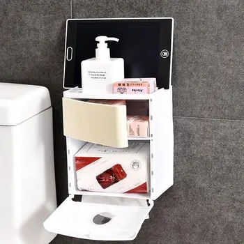 

Double Layer Bathroom Storage Box Toilet Paper Sanitary Napkin Storage Holder Wall Mounted Shelves For Shower Gel Women