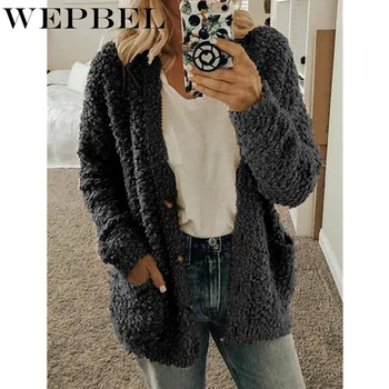 

WEPBEL Women Autumn Winter Plus Size Fleece Full Sleeve Jackets Outwear Solid Color Ladies Loose Fashion Jacket