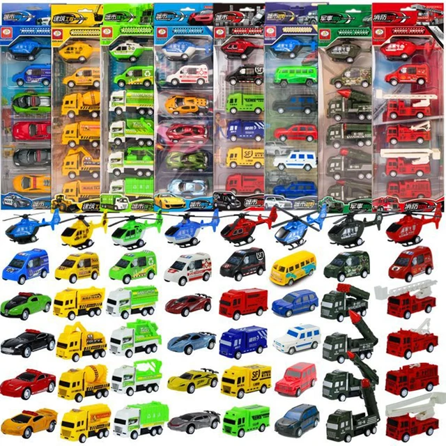 6PCS/Set Engineering Vehicle Cars Set Pull Back Construction Fire Truck Transportation Aviation Models Toys Kit Kids Mini Gifts 2
