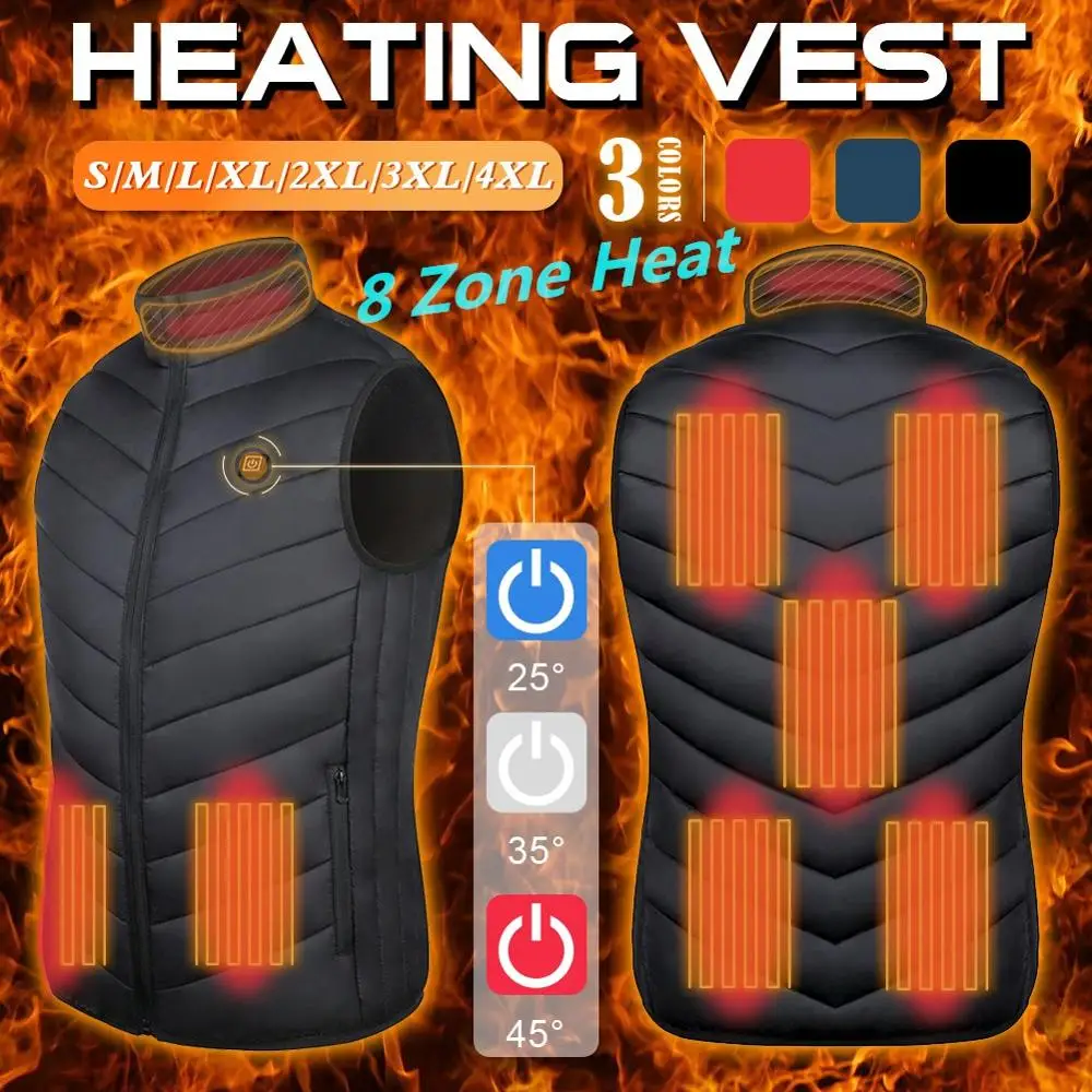 

2020 New Heated Vest jacket 8 Areas Heated USB Winter Outdoor Men Electric Heated Sleevless Jacket Thermal Hunting Jacket