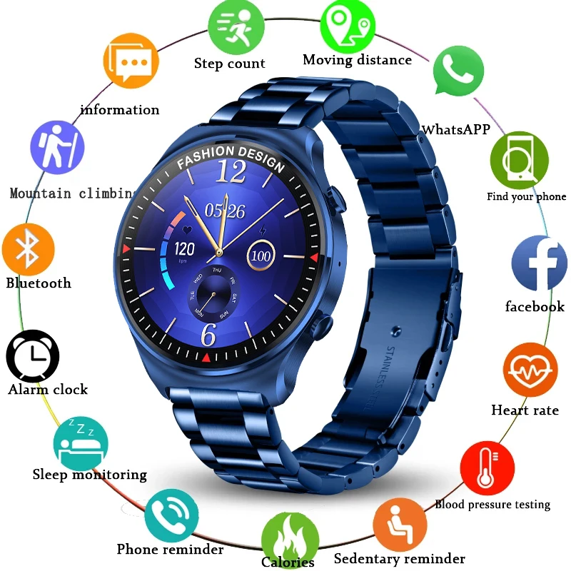 360*360 HD 1.32 Screen Smart Watch Men Large Battery Bluetooth Call Music Player Link TWS Headset Steel Strap Smartwatch For | Электроника