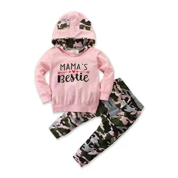

2PCS Newborn Kid Baby Girl Clothes Hooded Tops Camouflage Pants Outfit Tracksuit Infant Play Wear