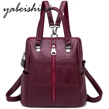 

Women Leather Backpacks School Bags For Girls Preppy Sac a Dos Female Shoulder Bag Ms Multi-functional travel Bagpack Mochilas