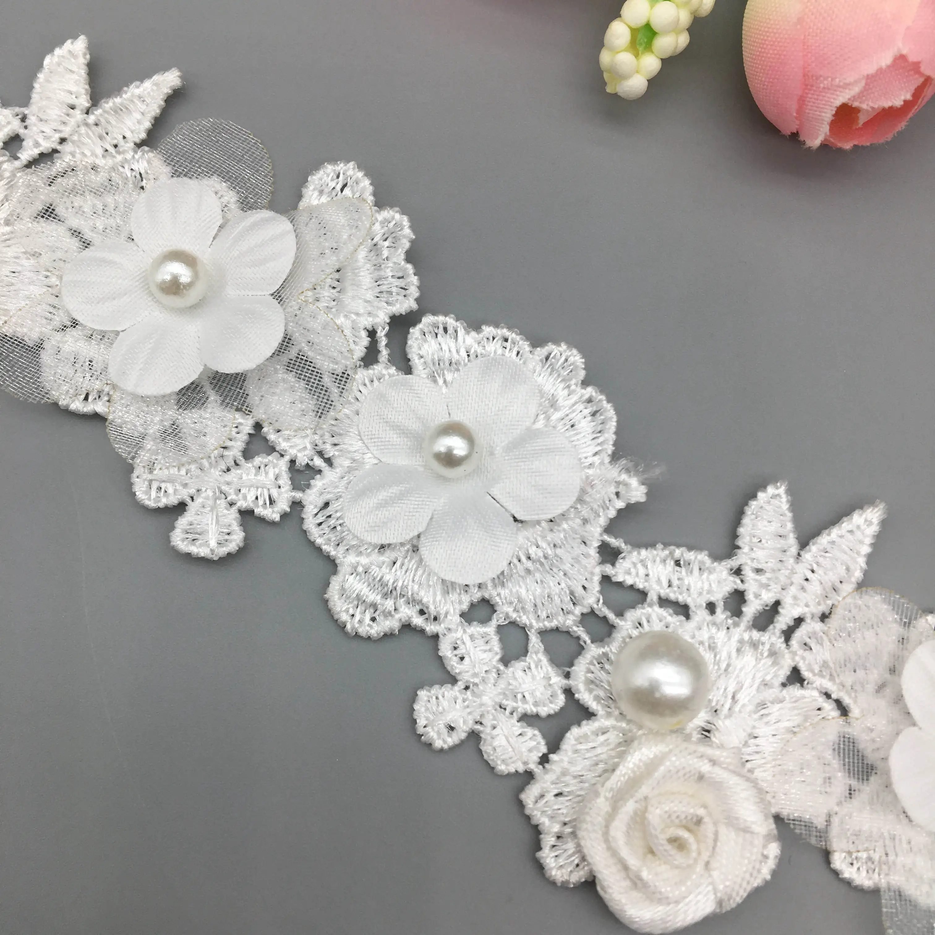 Nastro Di Pizzo Vintage Con Perline E Rose Ricamate – Lunghezza 0,9m X Larghezza 5cm – Per Abiti Da Sposa E Fai Da Te - 4