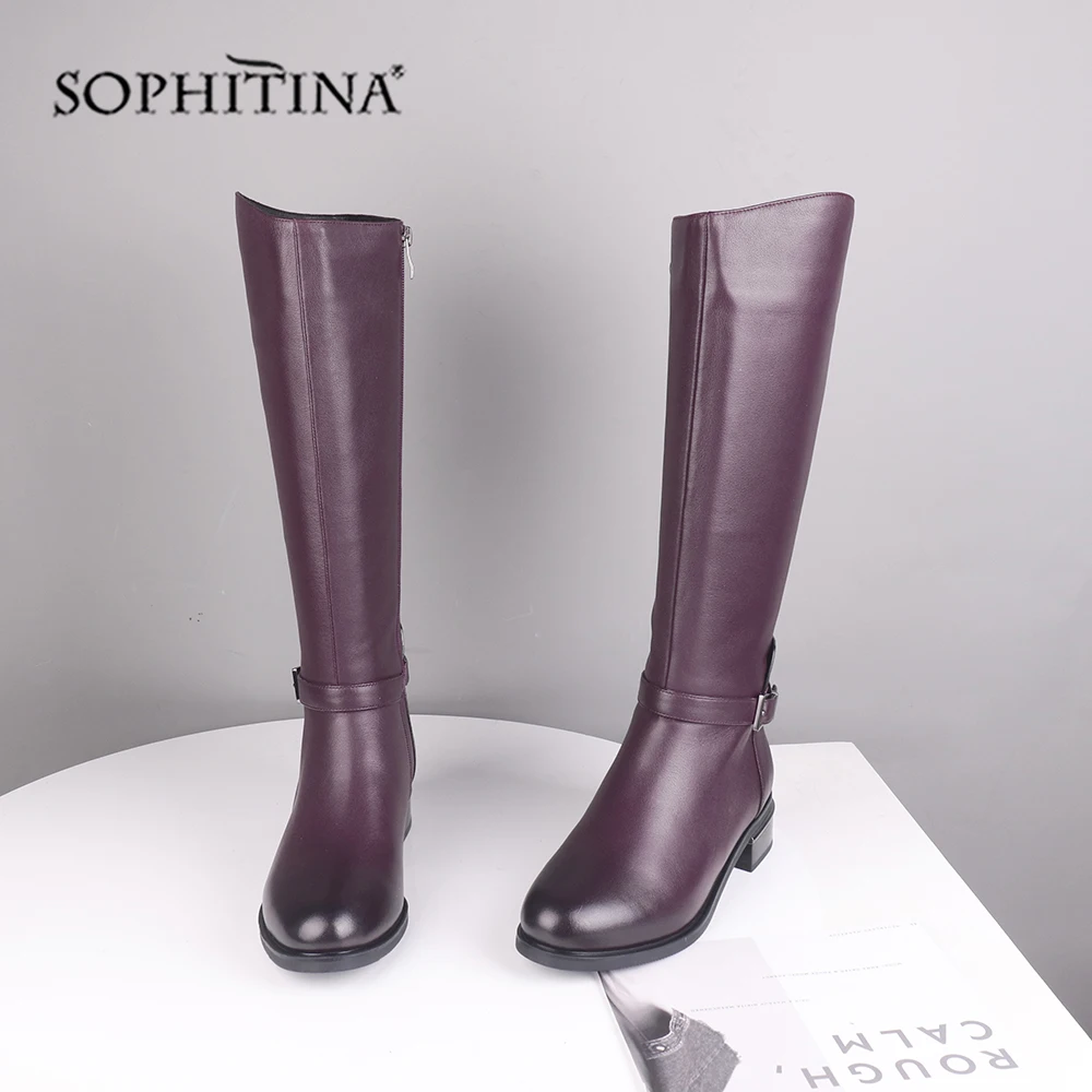 SOPHITINA/однотонные сапоги из натуральной кожи Женская обувь до колена с круглым
