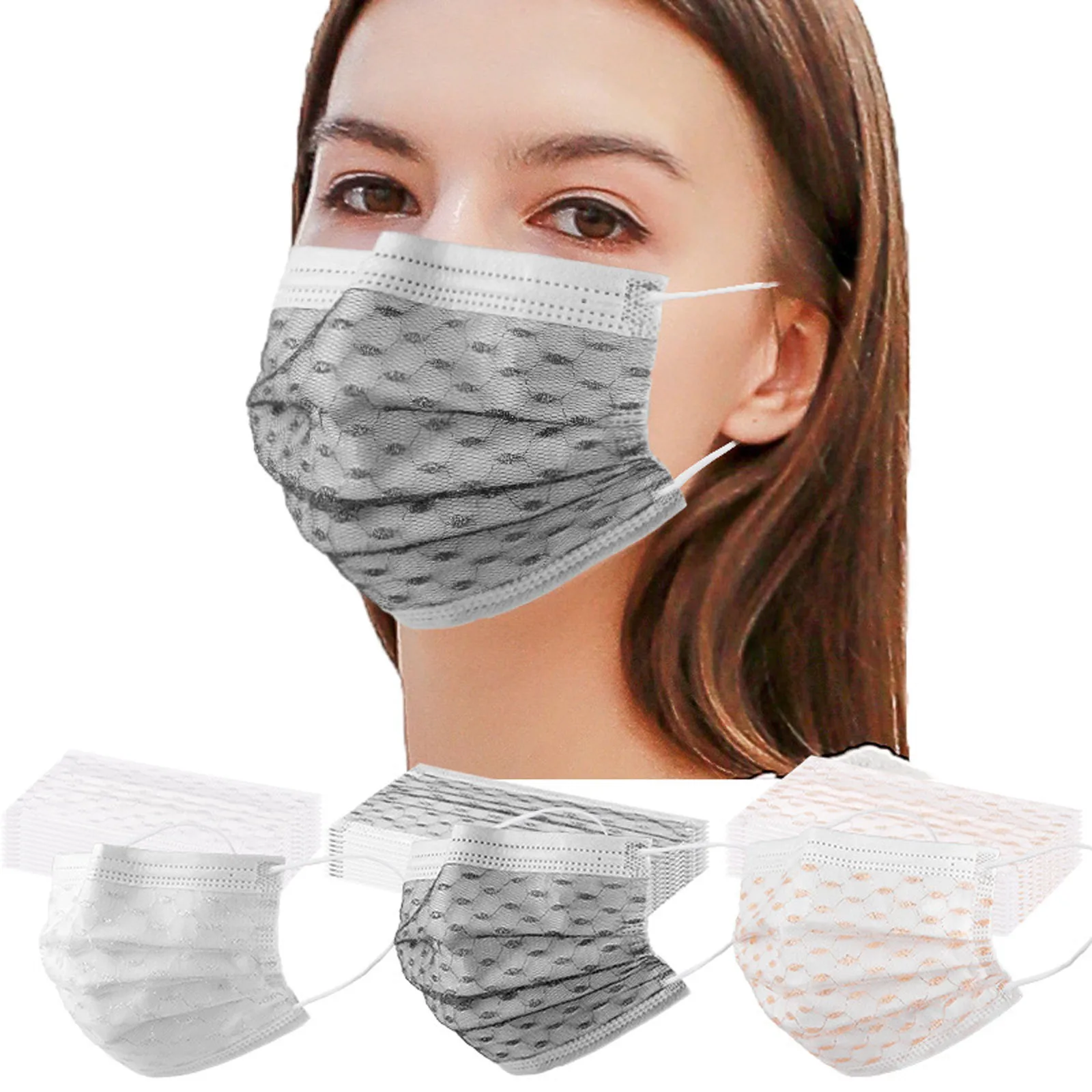 10PCS Unisex Disposable Face Mask Adults Multicolor Lace Gold Thread