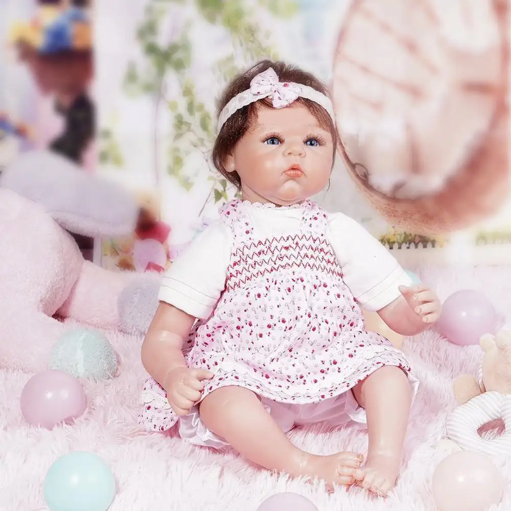 

NPK 55CM 0-3Month Real Baby Bebe Realitic Reborn Baby Doll Lifelike Soft Silicone Baby Girl Doll Weighted Body Rooted Hair