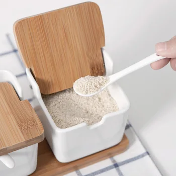 

Creative Nordic Style Marble Pattern Ceramic Kitchen Seasoning Tank Set Wooden Cover Salt Shaker Spice Jar Kitchen Accessories