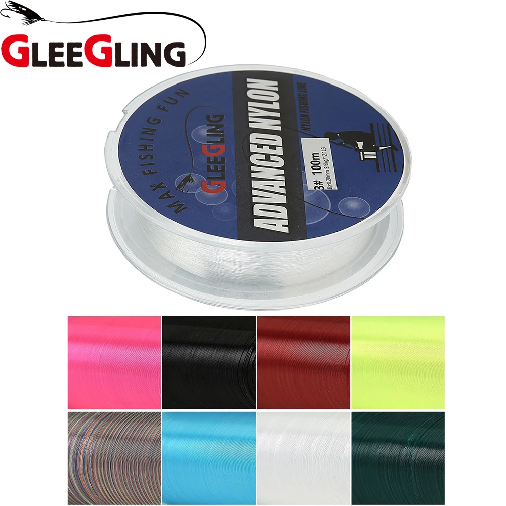 GLEEGLING 8 colors 100M Nylon Fishing Line Fly Line Monofilament Fly
