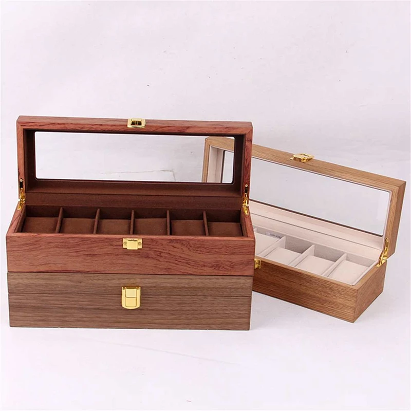 Kopen Retro Houten Horloge Display Case Duurzaam Verpakking Houder Sieraden Collection Opslag Horloge Organizer Box Kist