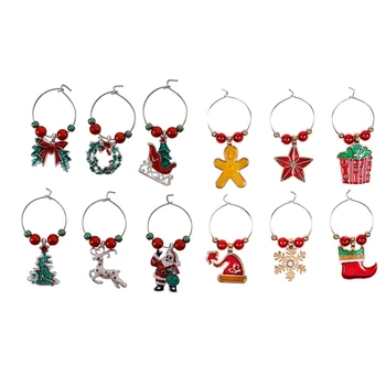 

6x Cup Ring,Christmas Family Wine Glass Decoration Party Goblet Ring & 6Pcs Christmas Wine Glass Charms Party Cup Ring