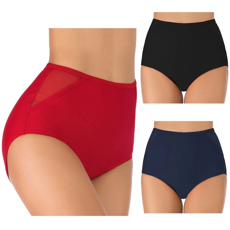 

2020 Sexy Women Swimwear Bikini Bottom Solid High Waist Briefs Plus Size Swimsuit Thong Female Underwear Swimming Beach Wear