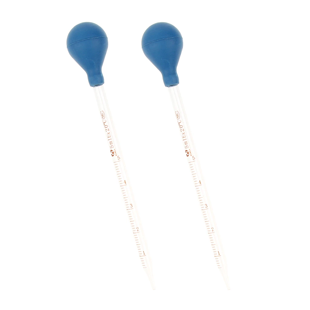 2PCS 5ml Glass Pipette with Rubber Bulb Laboratory Chemistry Dropper Dispensing, Clear Graduation